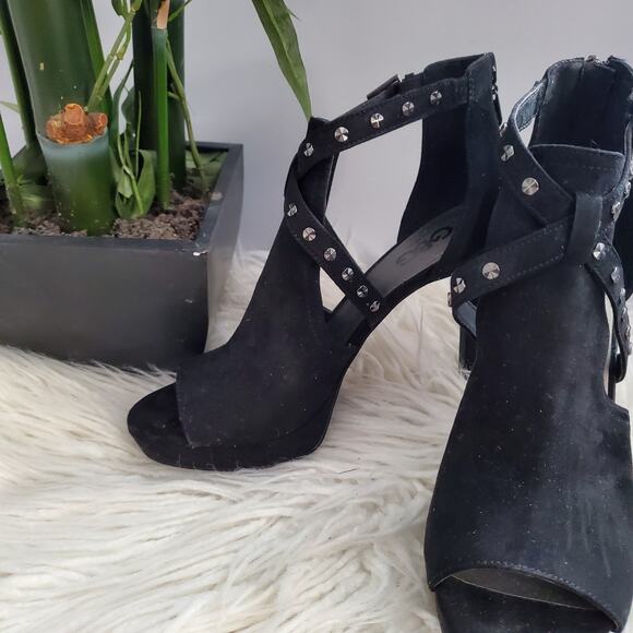 GBG Guess Black Open Toe Platform Stiletto Heels 9M - Picture 3 of 9